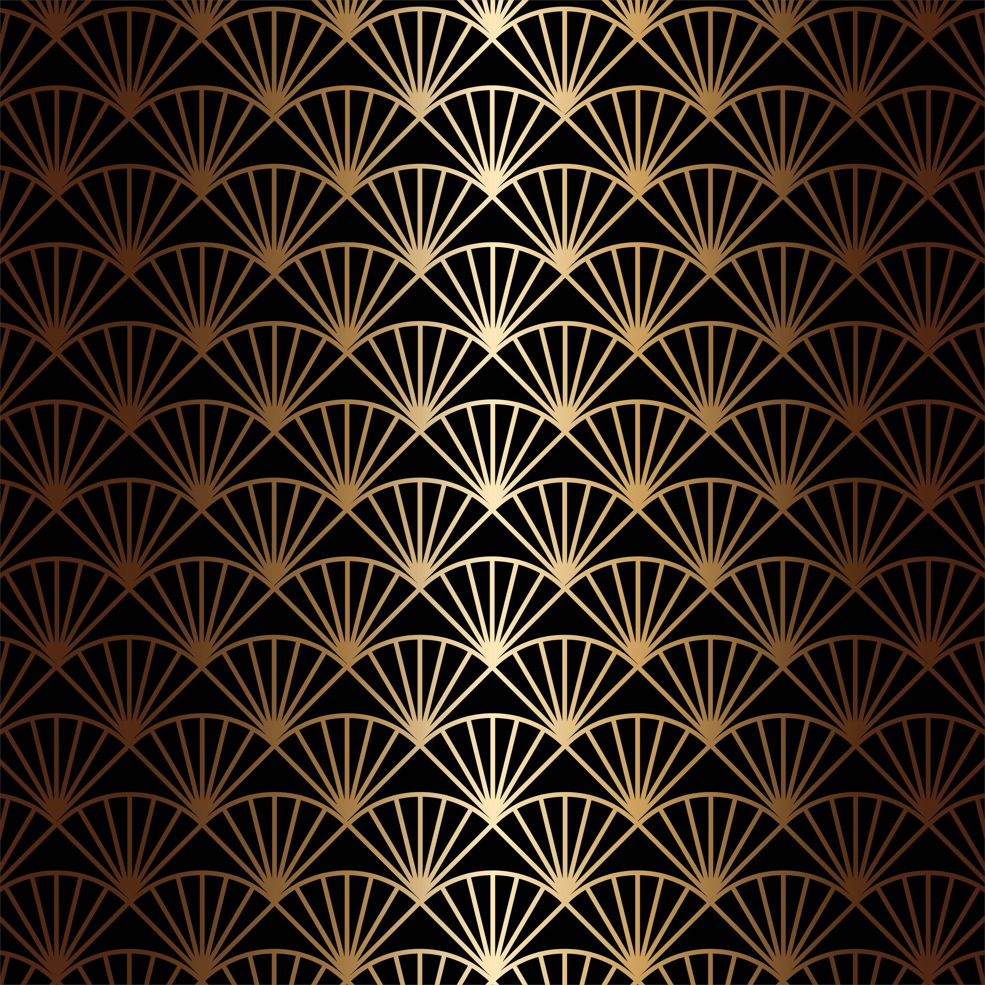 Art Deco Seamless Pattern in Gold Color on Black Background 